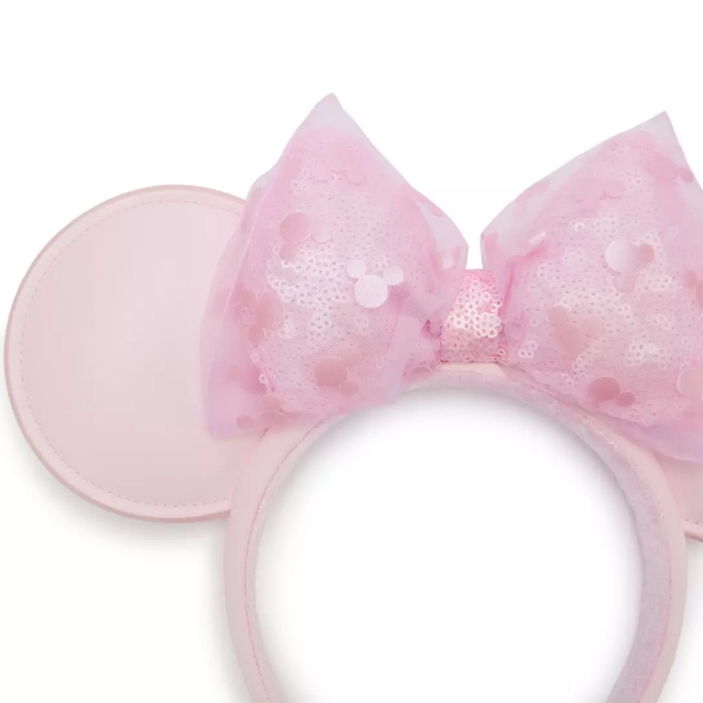 Disney Parks 2025 Minnie Mouse Ears Headband Vegan Leather Pleather Pink Sequin - Picture 2 of 8